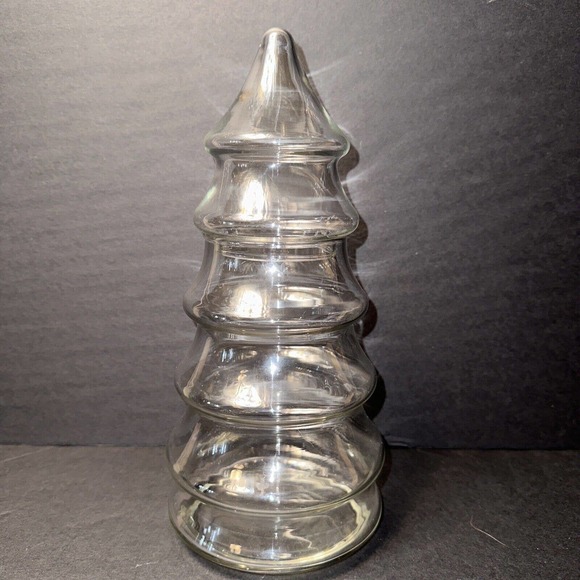 Vintage Clear Glass Christmas Tree Shaped 2-Part Candy Jar Container 10.5” - Picture 1 of 5
